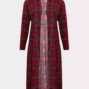 Torrid Red Plaid Challis Maxi Kimono Duster – Size 1 (1X)